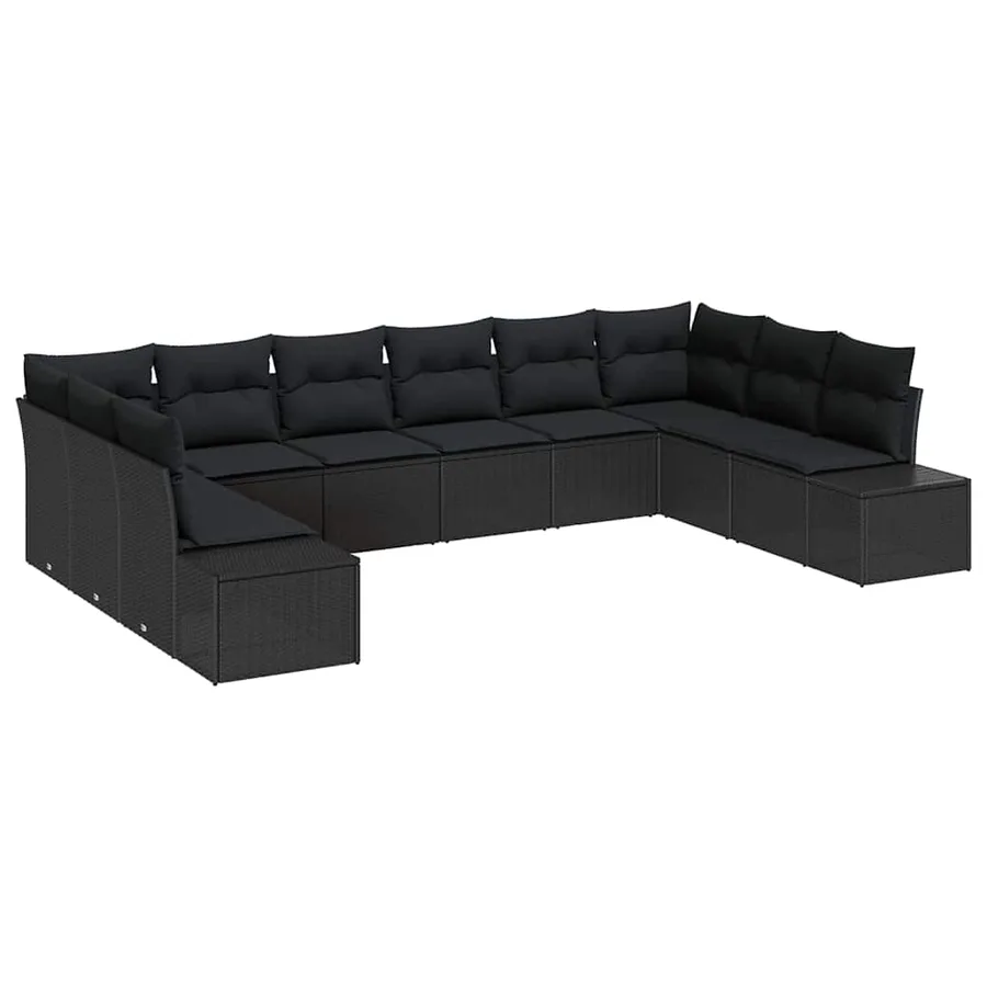 Ensemble de canapé de jardin avec coussin 10 pcs Noir Polyrotin - 2