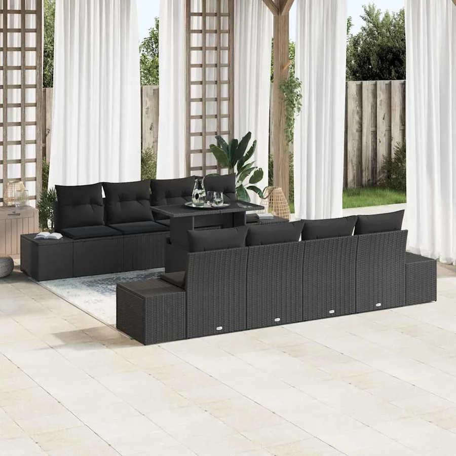 Ensemble de canapé de jardin avec coussin 9 pcs Noir