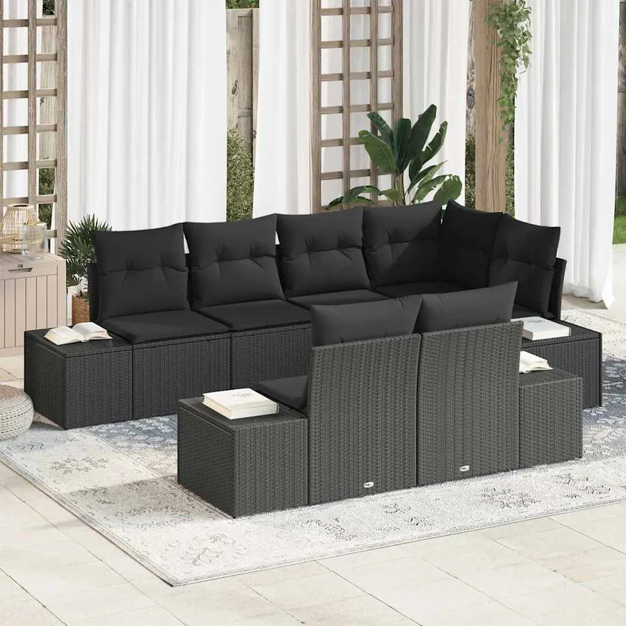 Ensemble de canapé de jardin avec stockage 7 pcs Noir polyrotin