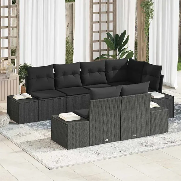 Ensemble de canapé de jardin avec stockage 7 pcs Noir polyrotin