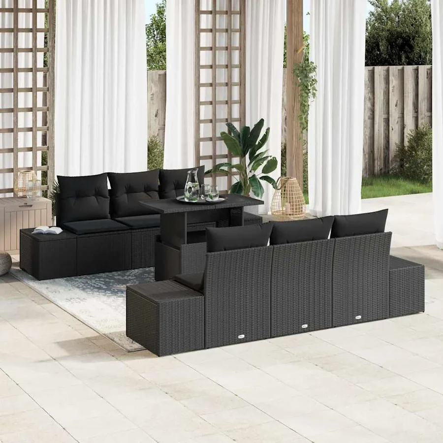 Ensemble de canapé de jardin avec coussin 7 pcs Noir