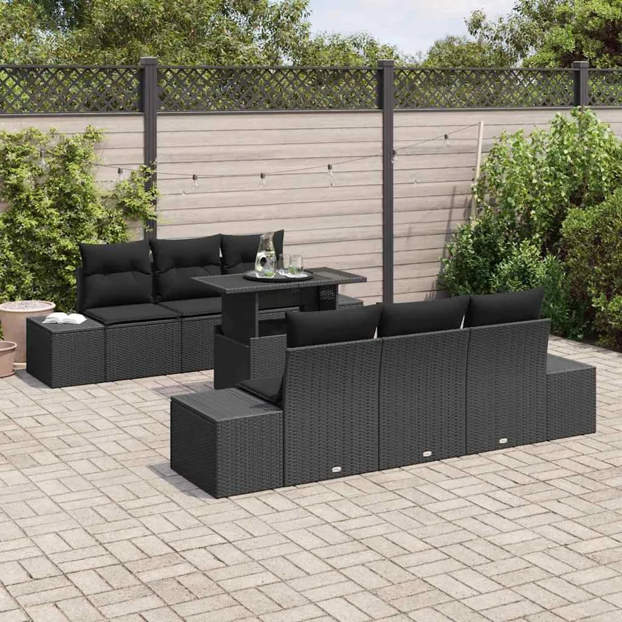 Ensemble de canapé de jardin avec coussin 7 pcs Noir - 3