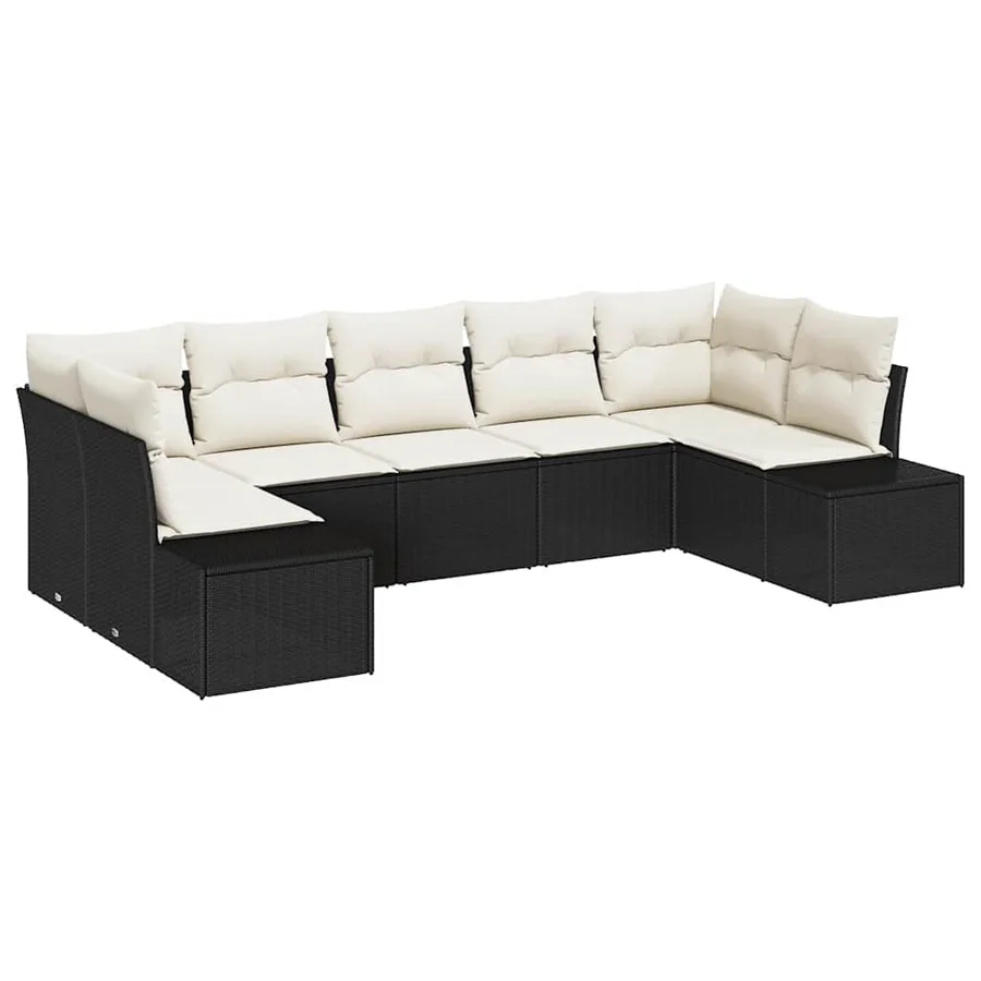 Ensemble de canapé de jardin 7 pcs Noir et Crème Poly rotin - 2