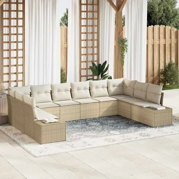 Ensemble de canapé de jardin 10 pcs Beige et crème Polyrotin