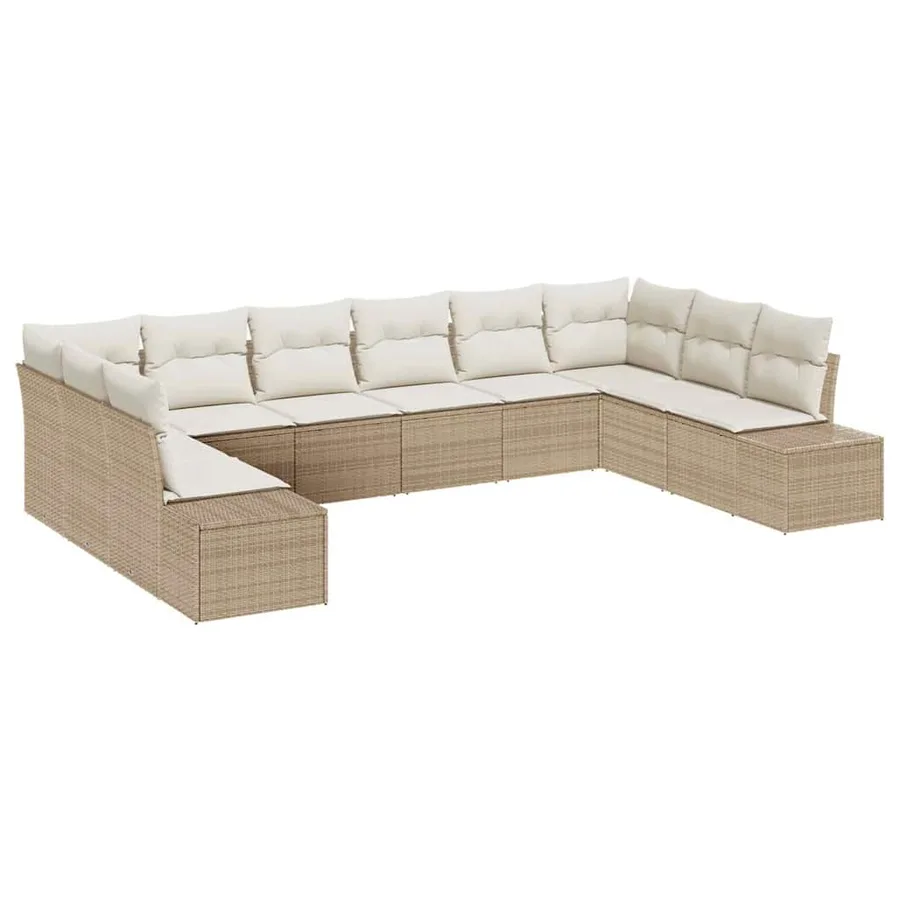 Ensemble de canapé de jardin 10 pcs Beige et crème Polyrotin - 2