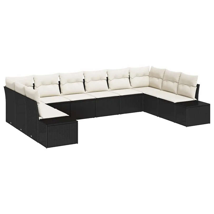 Ensemble de canapé de jardin 10 pcs Noir et Crème Polyrotin - 2
