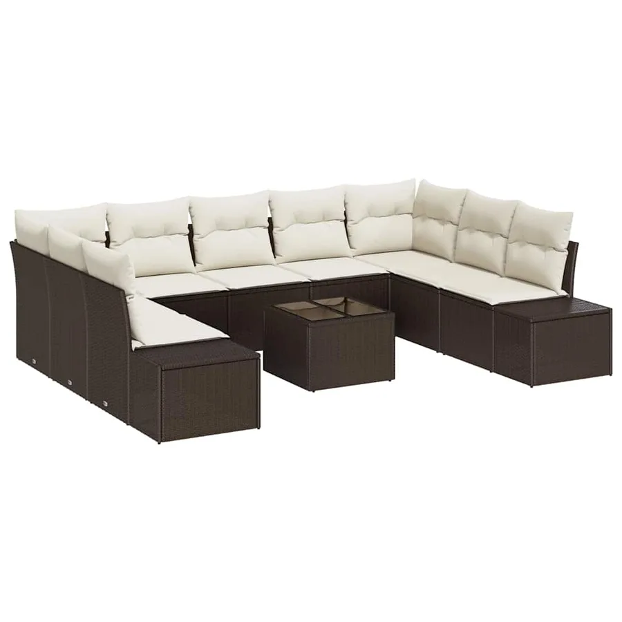 Ensemble de canapé de jardin 9 pcs Marron et Crème Polyrotin - 2