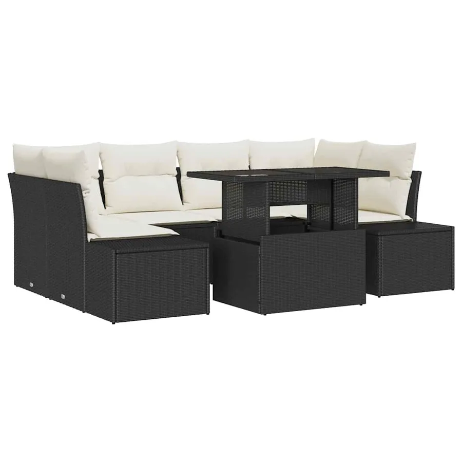 Ensemble de canapé de jardin avec coussin 7 pcs Noir et Crème - 2