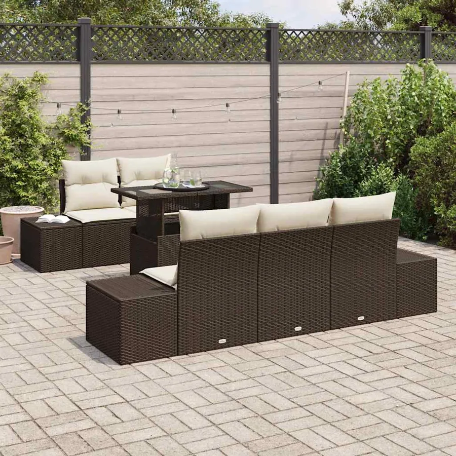 Ensemble de canapé de jardin avec coussin 6 pcs Marron et Crème