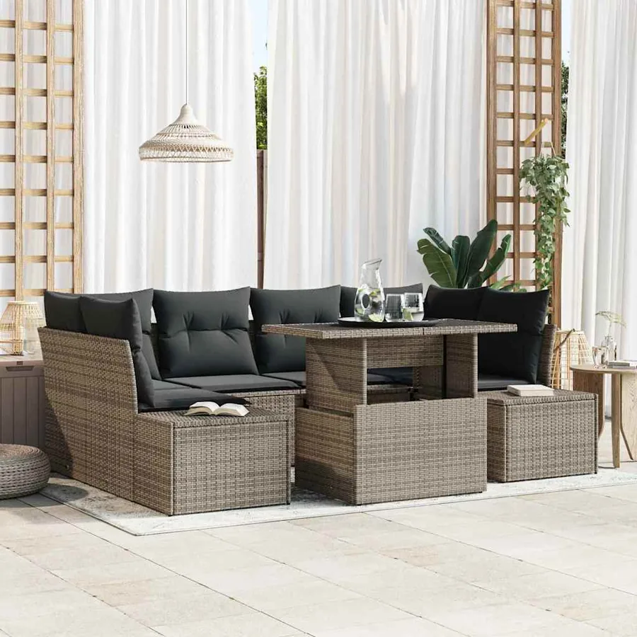 Ensemble de canapé de jardin avec coussin 7 pcs Gris