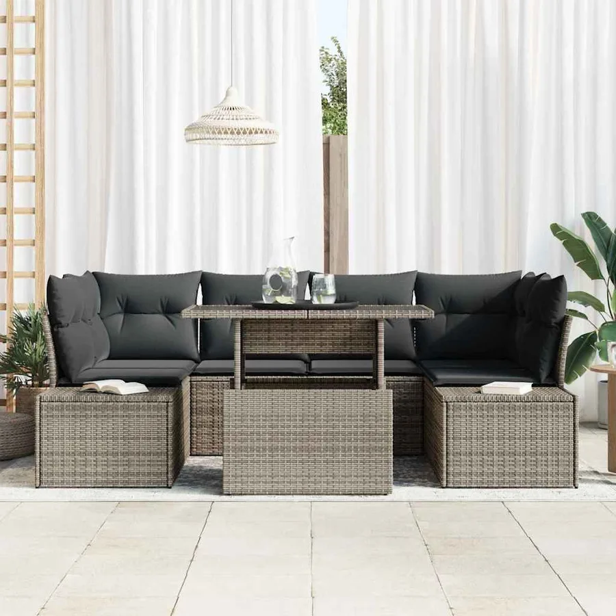 Ensemble de canapé de jardin avec coussin 7 pcs Gris - 3