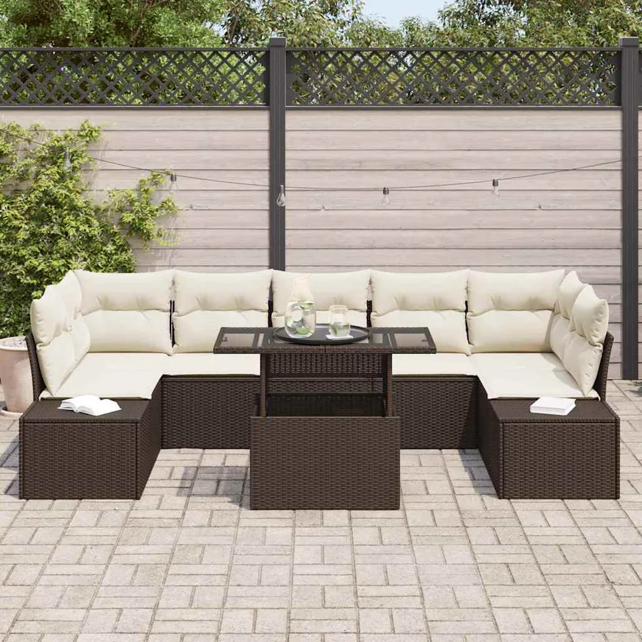 Ensemble de canapé de jardin avec coussin 8 pcs Marron et Crème - 3