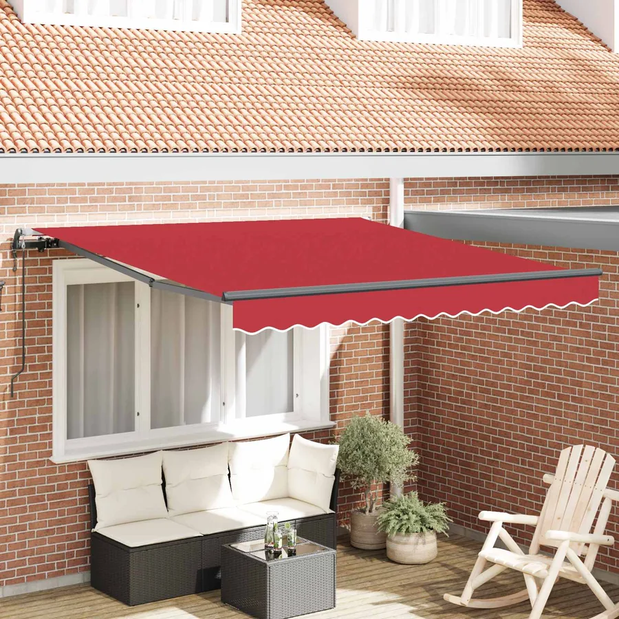 Auvent rétractable Rouge 350 x 250 cm Tissu et Aluminium