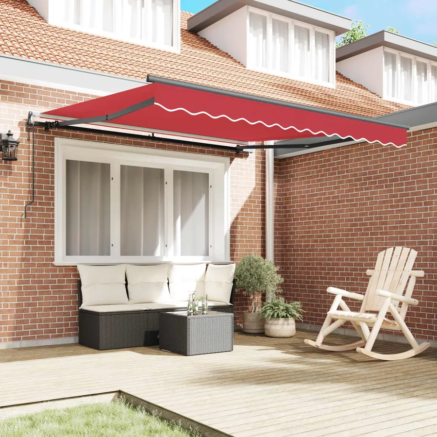 Auvent rétractable Rouge 350 x 250 cm Tissu et Aluminium - 3
