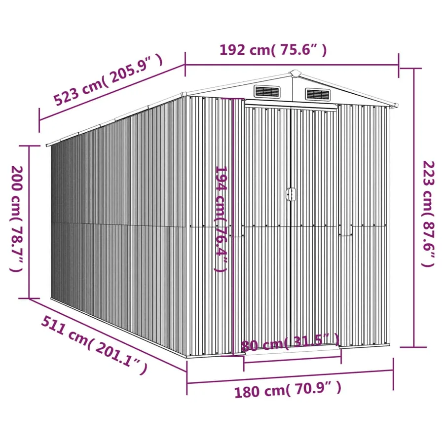 Abri de jardin Vert 192x523x223 cm Métal galvanisé - 8
