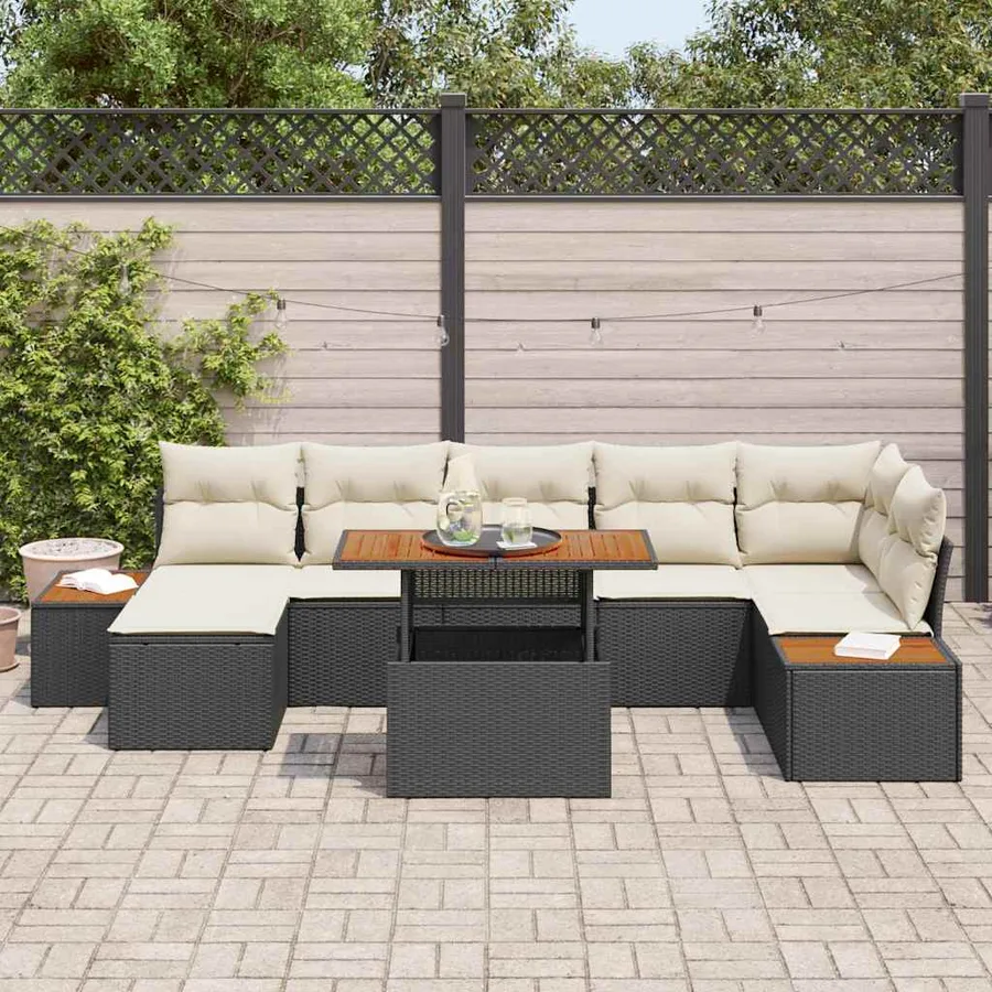 Ensemble de canapé de jardin 8 pcs Noir et Beige - 3