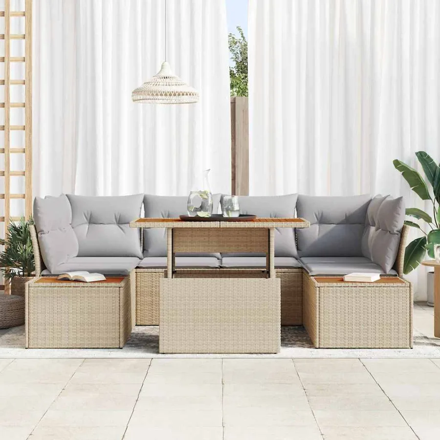 Ensemble de canapé de jardin 9 pc Beige et gris - 3