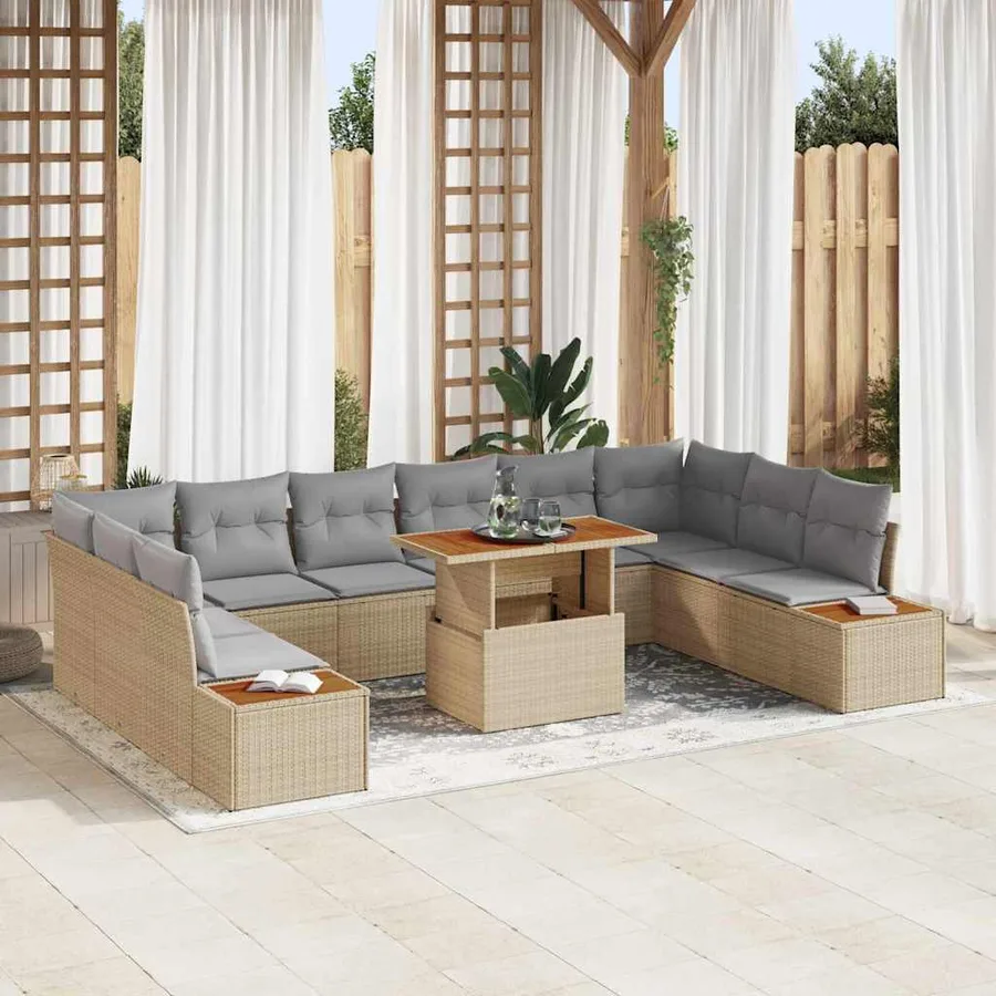 Ensemble de canapé de jardin 11 pc Beige et gris - 3