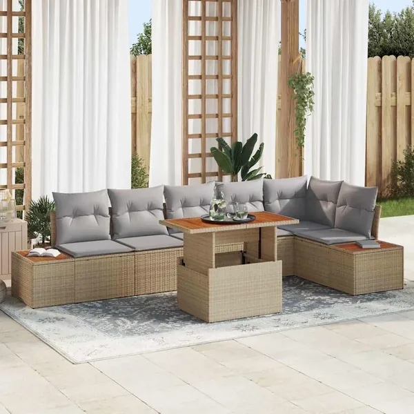 Ensemble de canapé de jardin 7 pc Beige et gris
