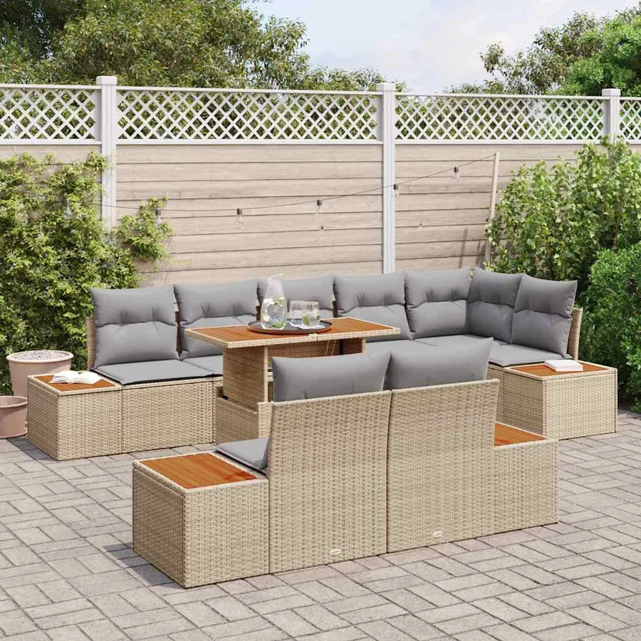 Ensemble de canapé de jardin 9 pc Beige et gris - 3