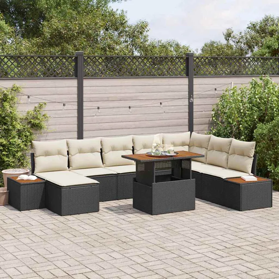 Ensemble de canapé de jardin 9 pcs Noir et Beige