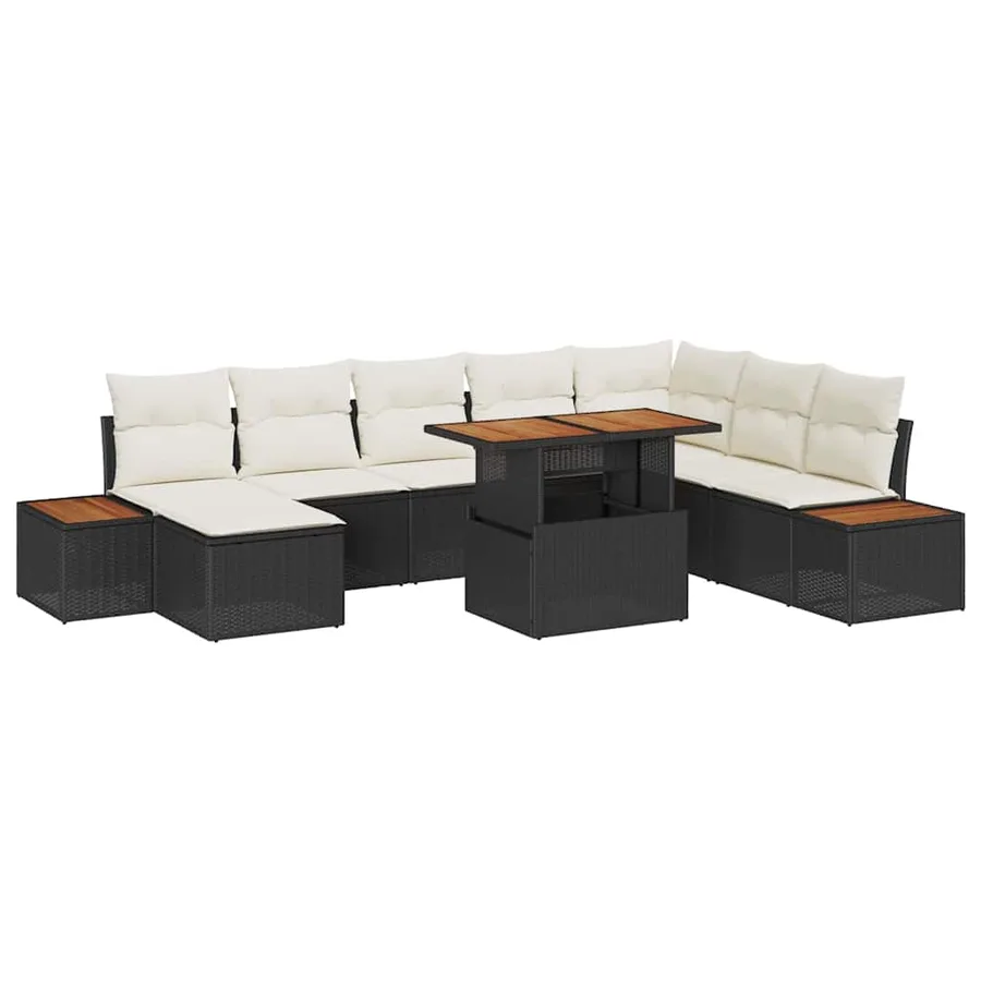 Ensemble de canapé de jardin 9 pcs Noir et Beige - 2