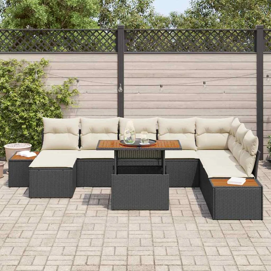 Ensemble de canapé de jardin 9 pcs Noir et Beige - 3