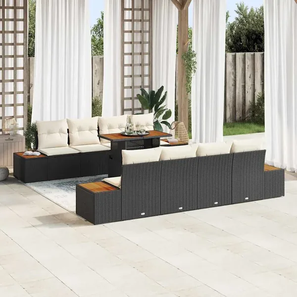 Ensemble de canapé de jardin 9 pc Noir et Beige