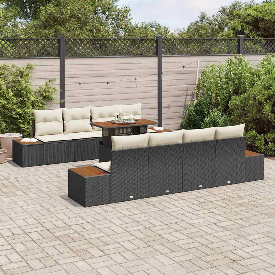 Ensemble de canapé de jardin 9 pc Noir et Beige - 3
