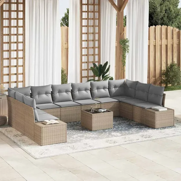 Ensemble de canapé de jardin 10 pcs Beige et Gris clair