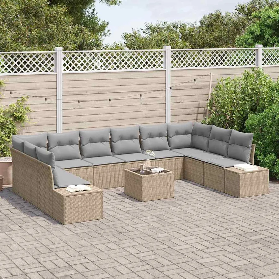 Ensemble de canapé de jardin 10 pcs Beige et Gris clair - 3