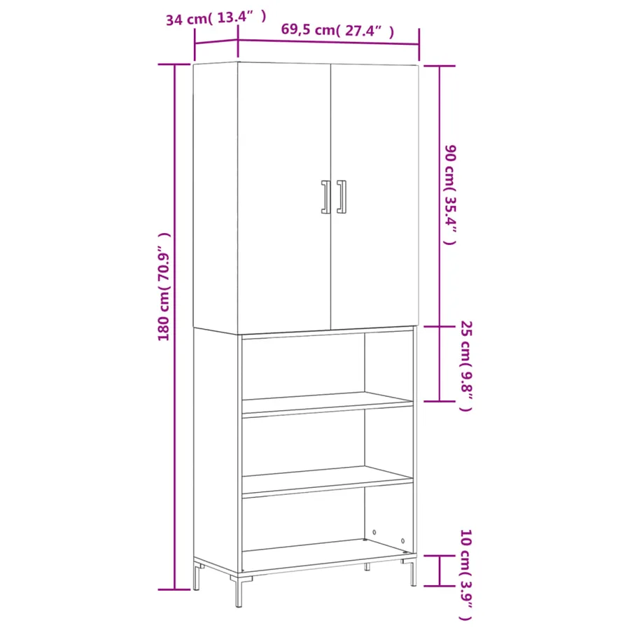 Buffet haut Sonoma gris 69,5x34x180 cm Bois d'ingénierie - 13