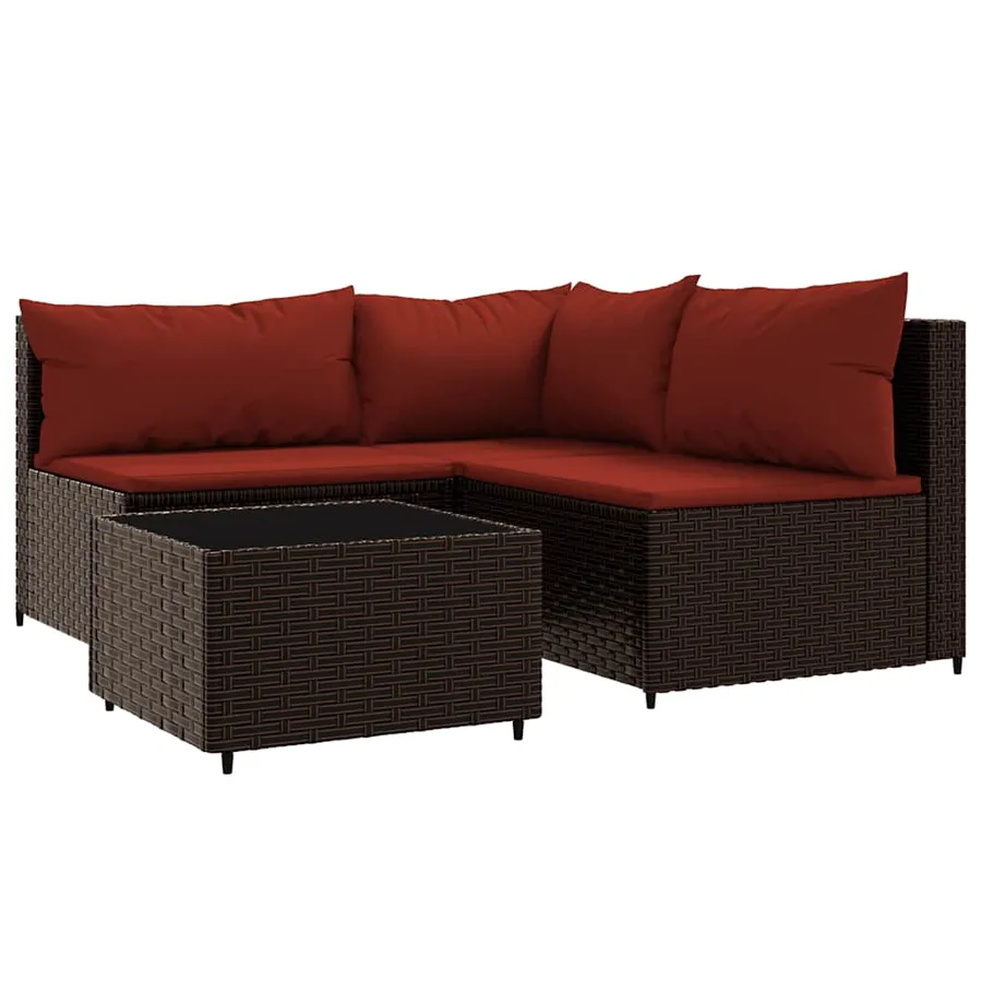 Salon de jardin 4 pcs avec coussins Marron Résine tressée - 2