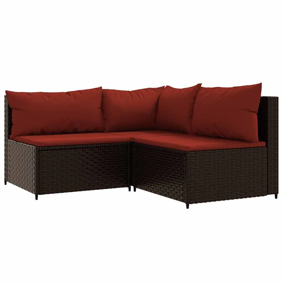 Salon de jardin 4 pcs avec coussins Marron Résine tressée - 3