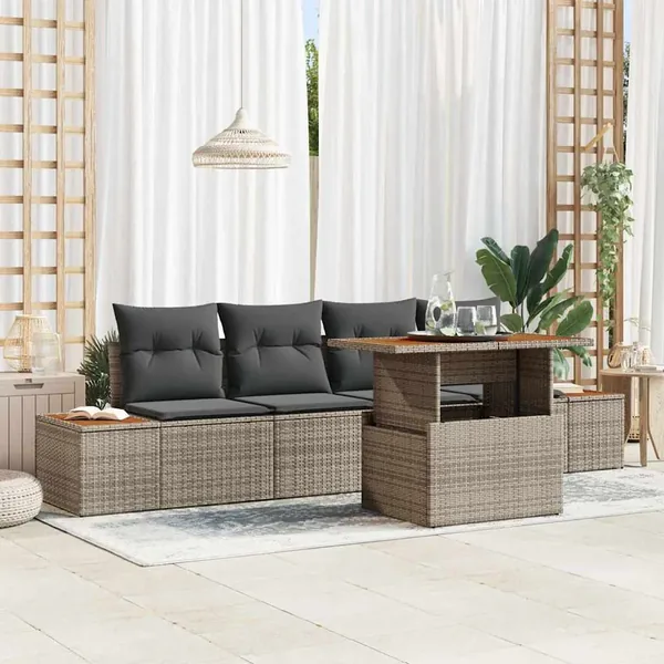 Ensemble de canapé de jardin 5 pc Gris et marron