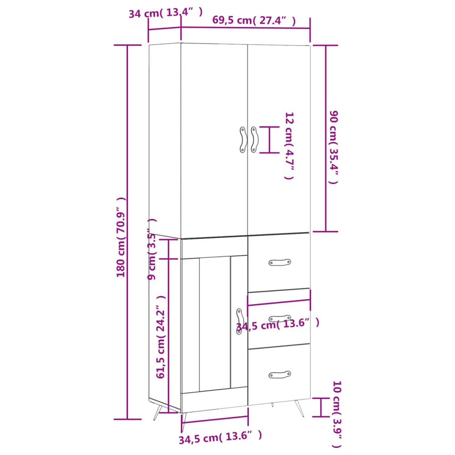 Buffet haut Sonoma gris 69,5x34x180 cm Bois d'ingénierie - 14