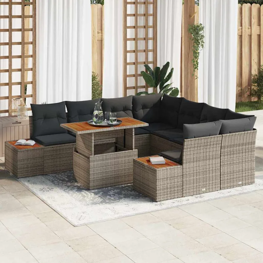 Ensemble de canapé de jardin 9 pc Gris et marron