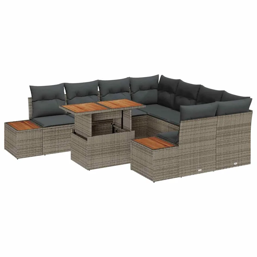 Ensemble de canapé de jardin 9 pc Gris et marron - 2
