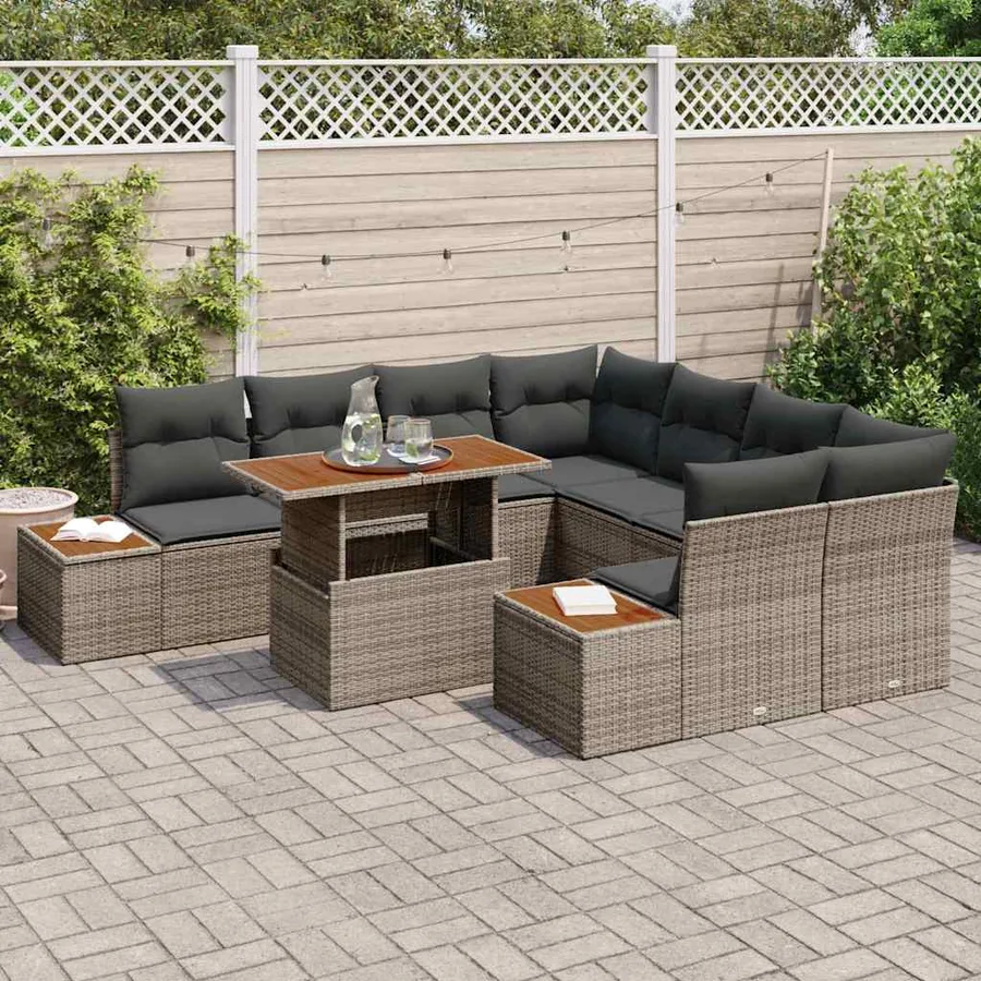 Ensemble de canapé de jardin 9 pc Gris et marron - 3