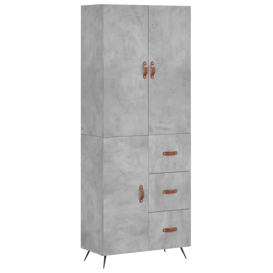 Buffet haut Gris béton 69,5x34x180 cm Bois d'ingénierie - 2