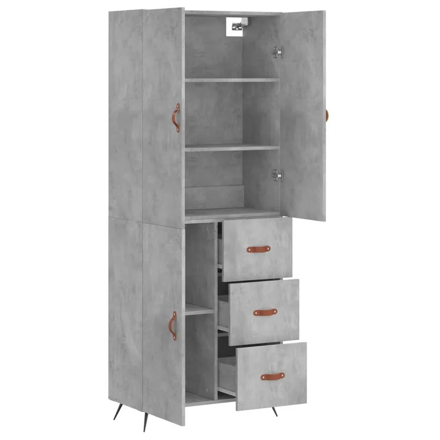 Buffet haut Gris béton 69,5x34x180 cm Bois d'ingénierie - 4