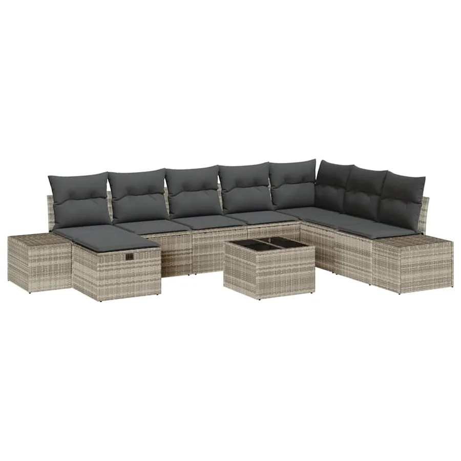 Ensemble de canapé de jardin 9 pcs Gris clair Poly rotin - 2