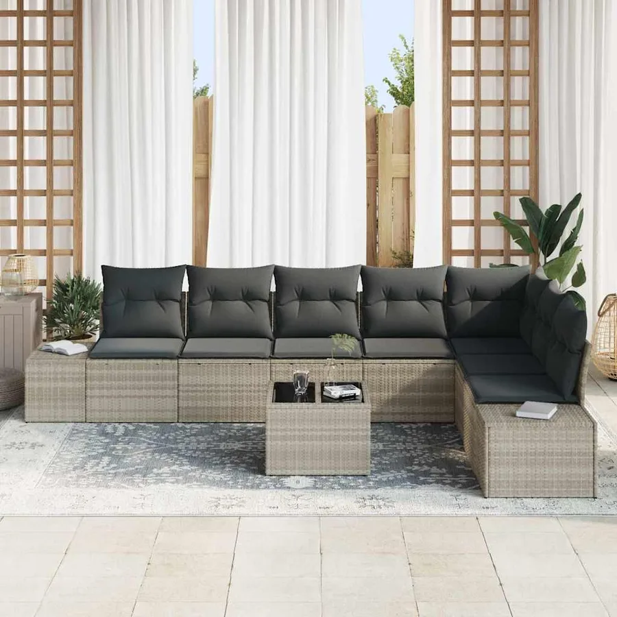 Ensemble de canapé de jardin 9 pcs Gris clair Poly rotin - 3