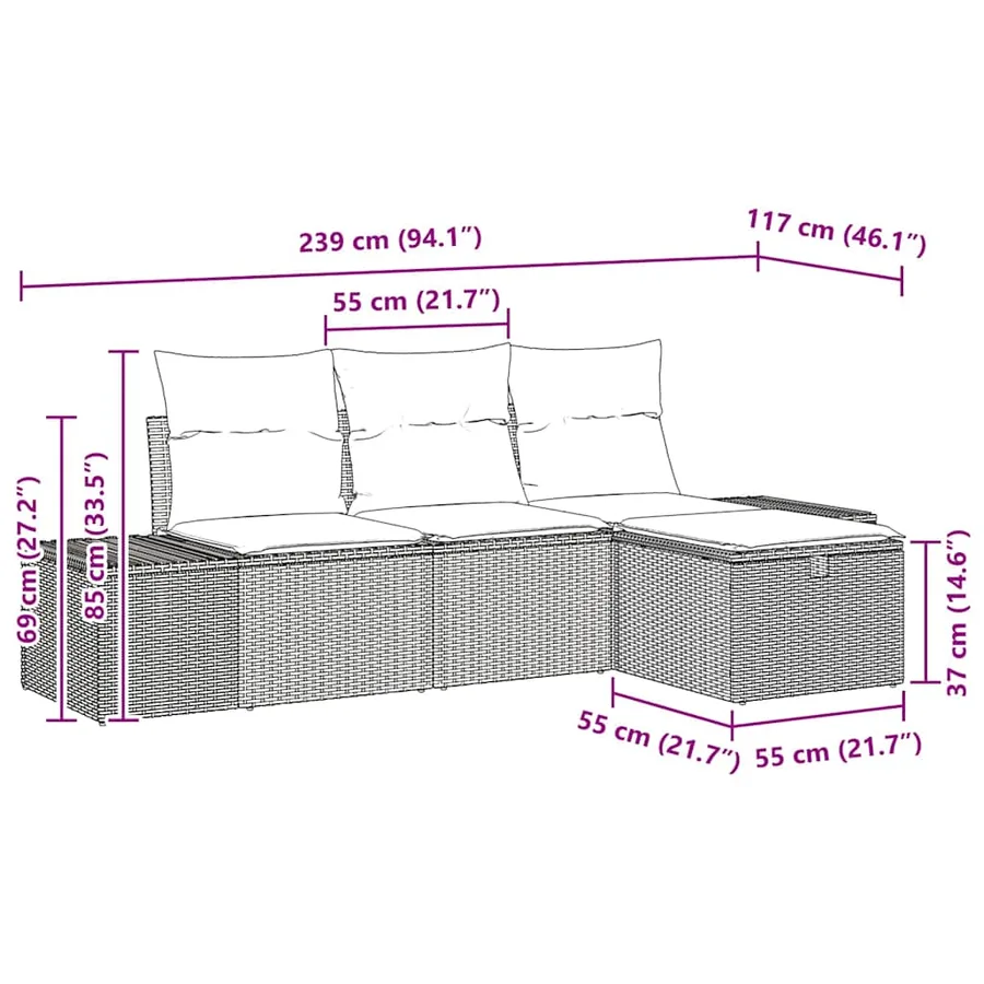 Ensemble de Canapés avec coussin 4 pcs polyrotin - 14