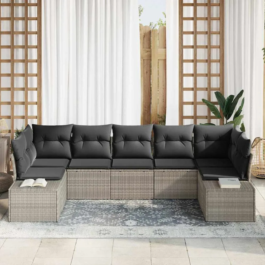Ensemble de canapé de jardin 7 pcs Gris clair Poly rotin - 3