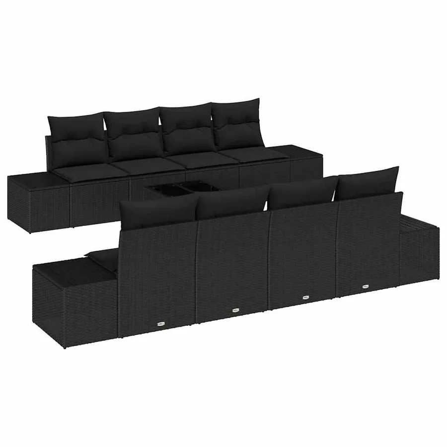 Ensemble de canapé de jardin avec coussin 7 pcs Noir polyrotin - 2