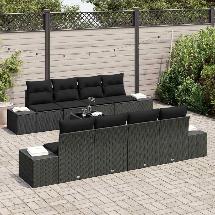 Ensemble de canapé de jardin avec coussin 7 pcs Noir polyrotin - 3