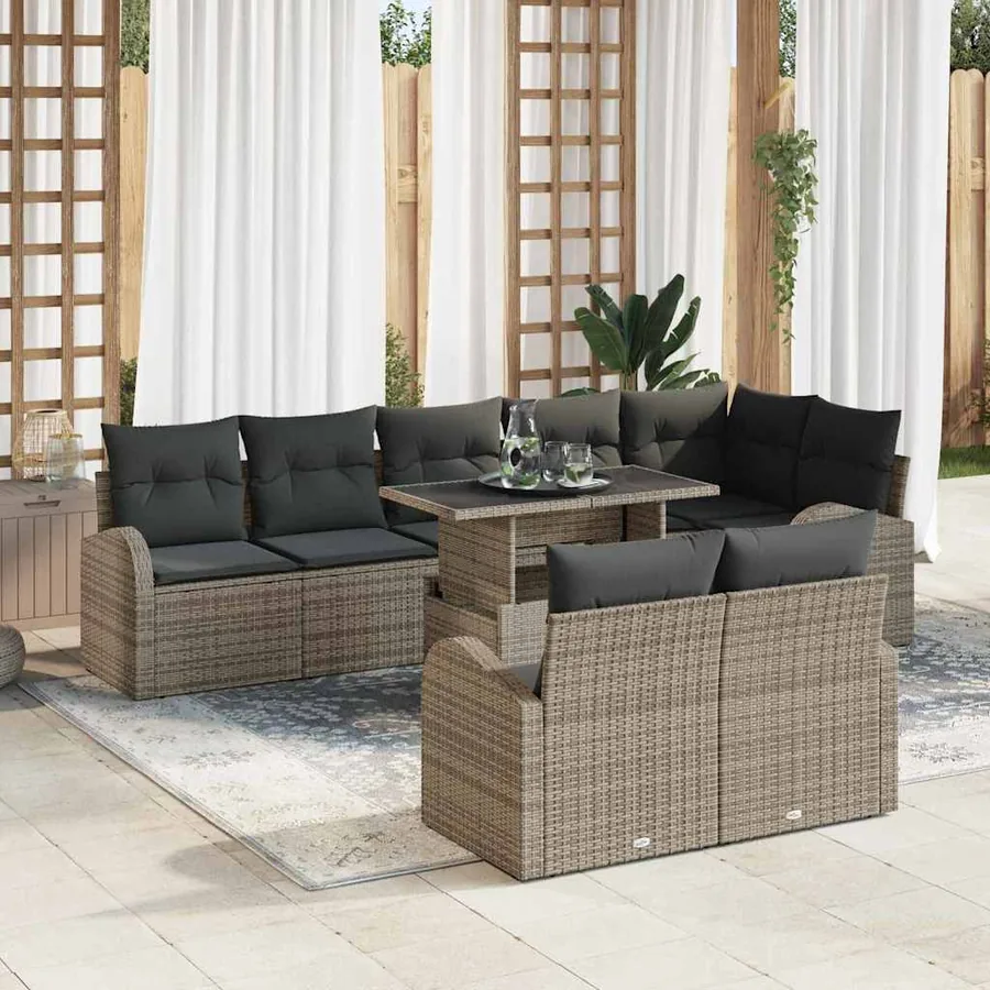Ensemble de canapé de jardin avec stockage 9 pcs Gris polyrotin