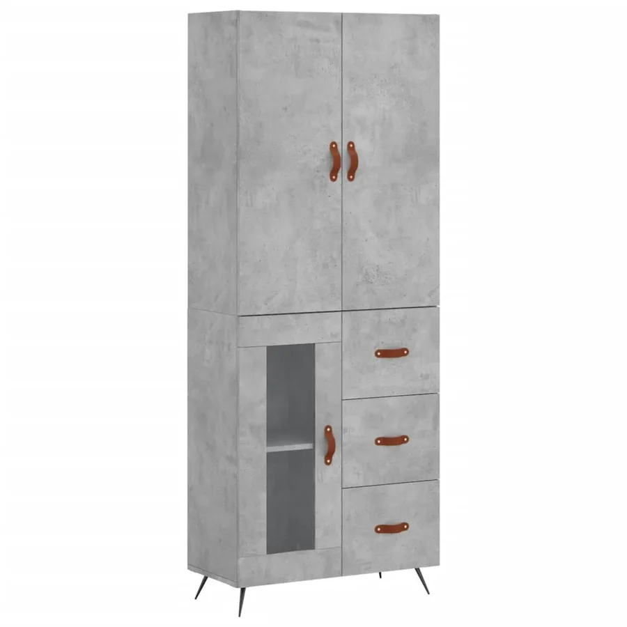 Buffet haut Gris béton 69,5x34x180 cm Bois d'ingénierie - 2