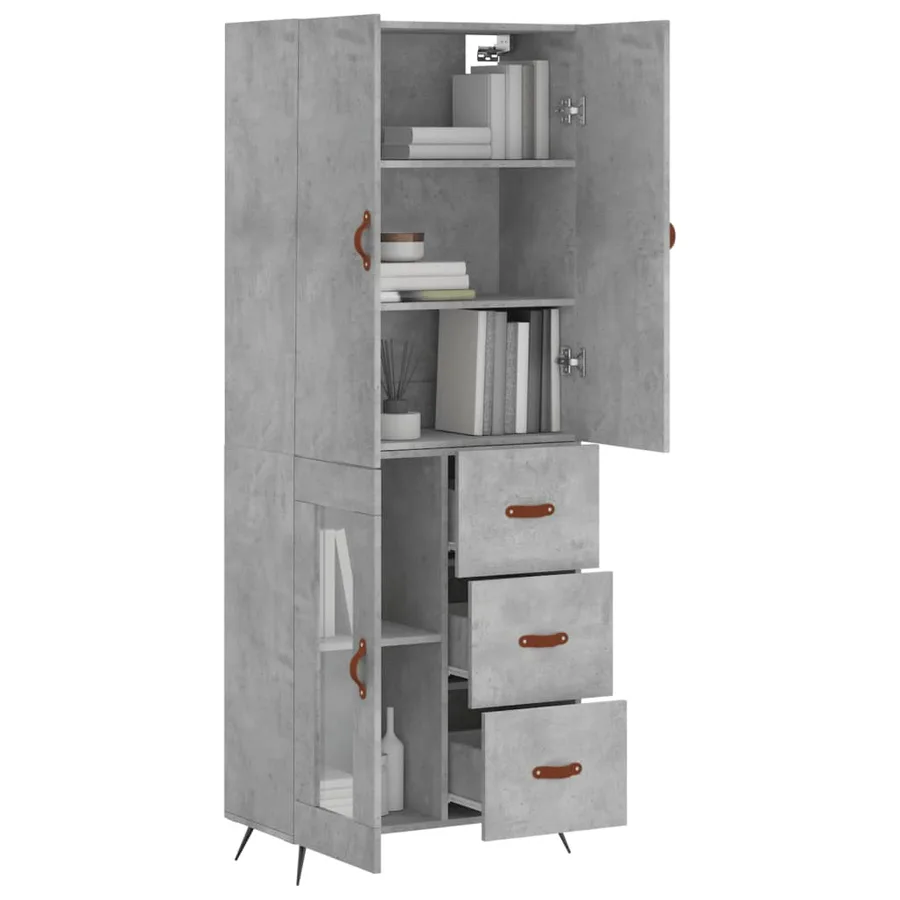 Buffet haut Gris béton 69,5x34x180 cm Bois d'ingénierie - 3